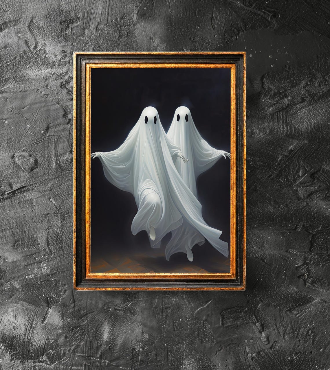 Two Dancing Ghosts Spooky Cute Vintage Halloween Party Wall Poster