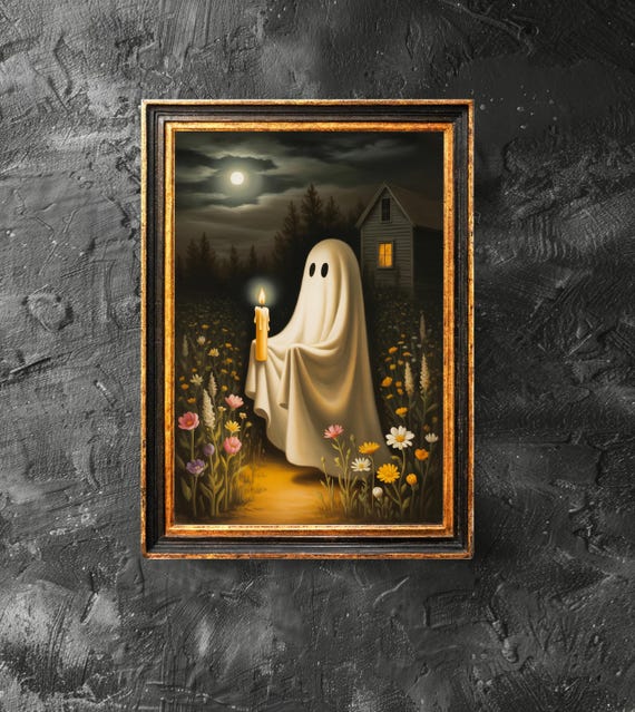 Holding Candle In Outdoors Poster Haunted Home Decor Funny Halloween Gift Print Art