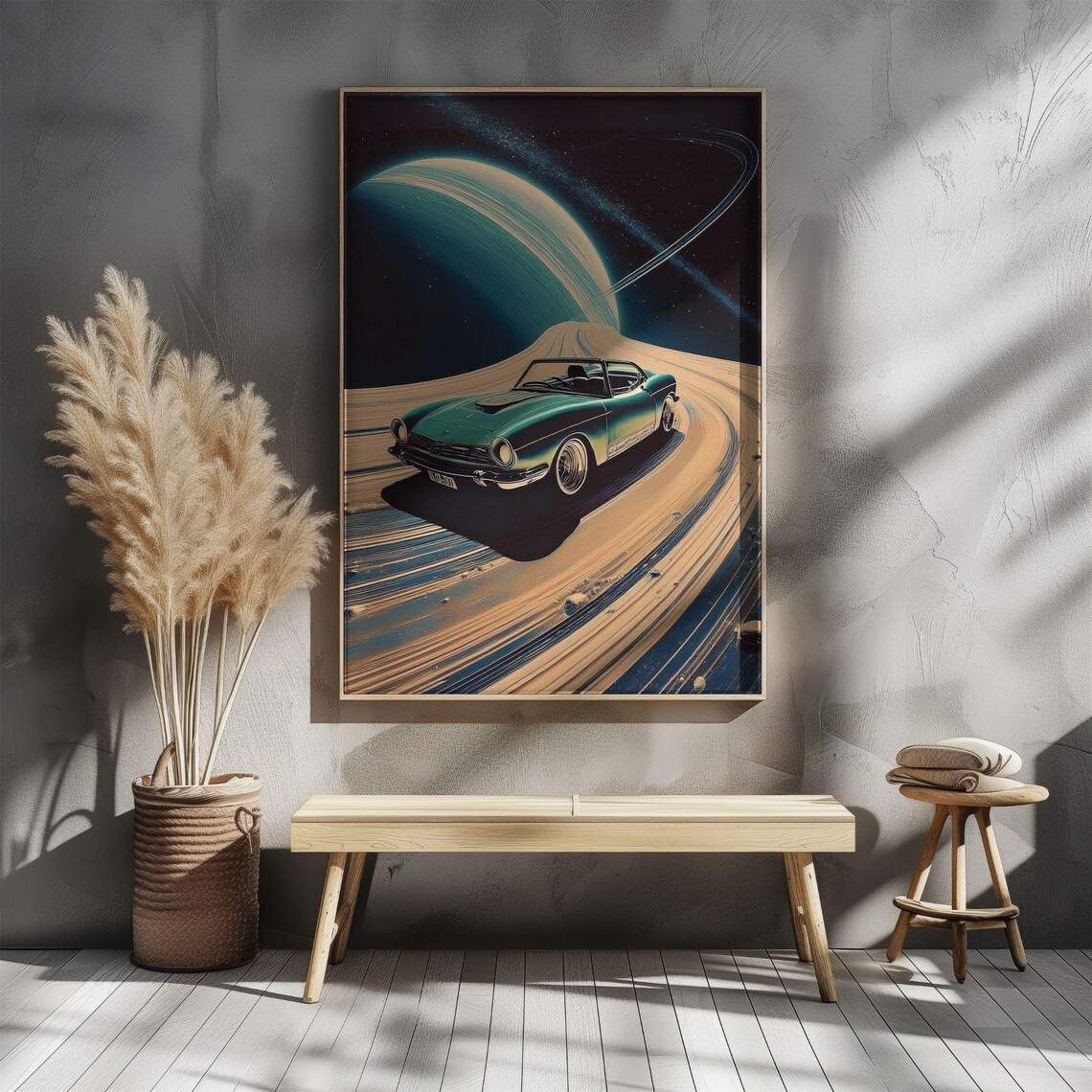 Retro Car Space Poster, Saturn Rings Sci Fi Decor - Image 5