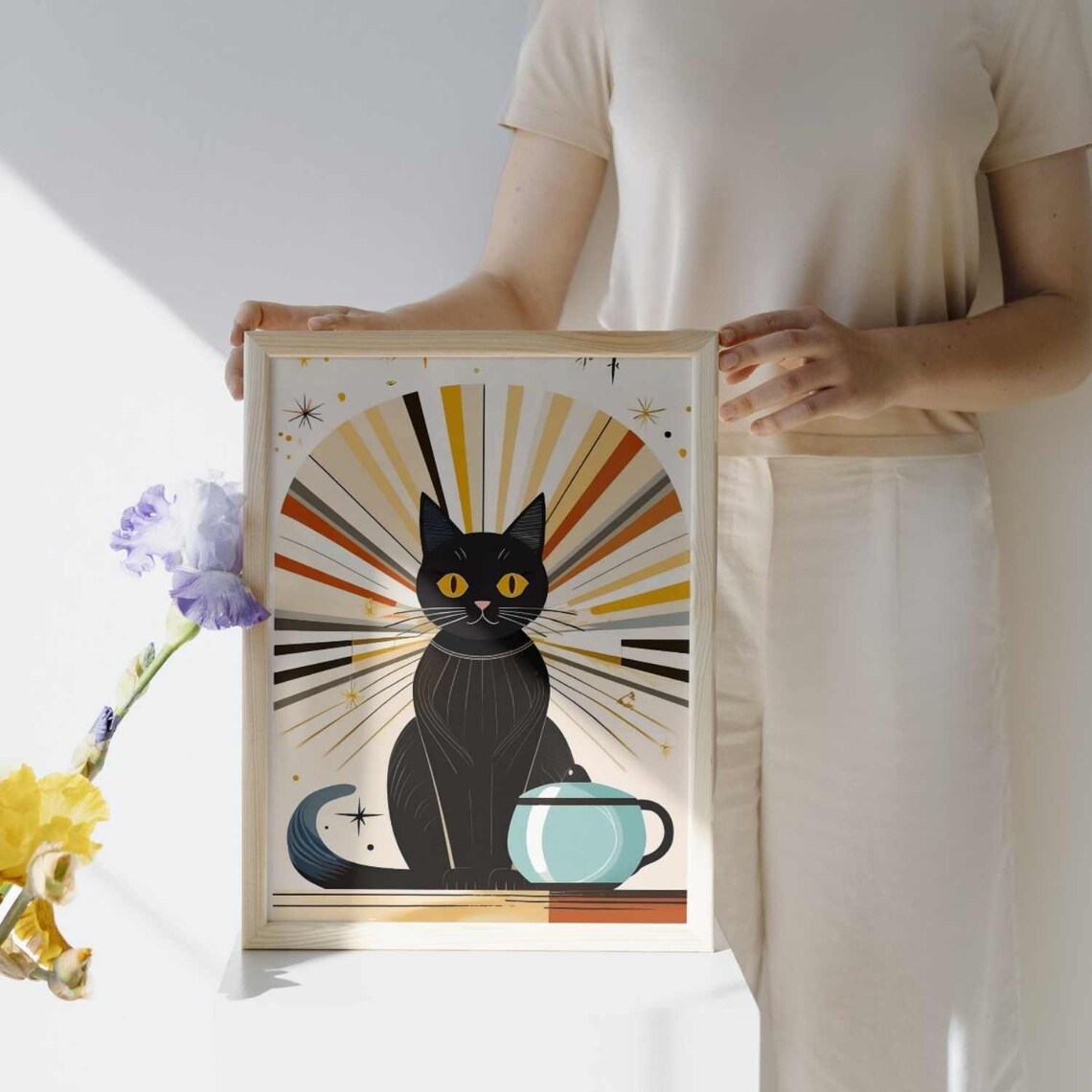 Mid Century Modern Cat and Coffee Kitchen Art Print - Image 5