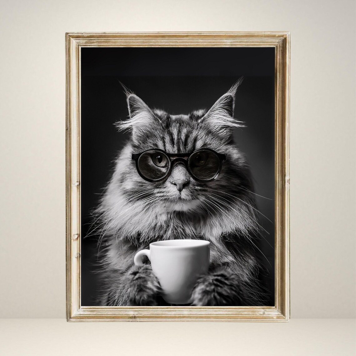 Cat Drinking Coffee, Vintage Kitchen Decor Print - Image 5