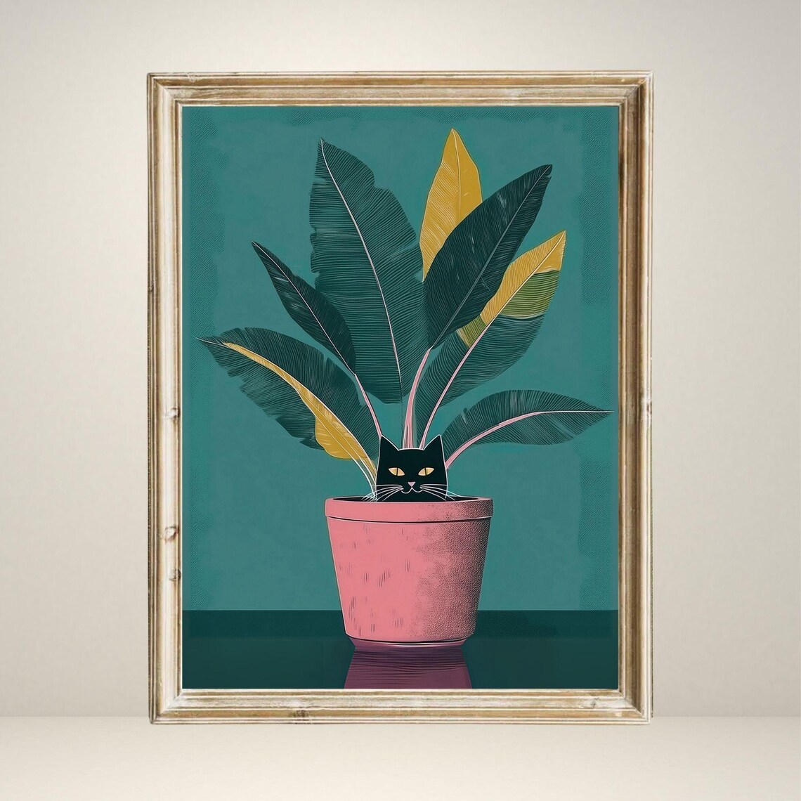 Black Cat Hiding In Plant Pot, Modern Illustration - Image 2