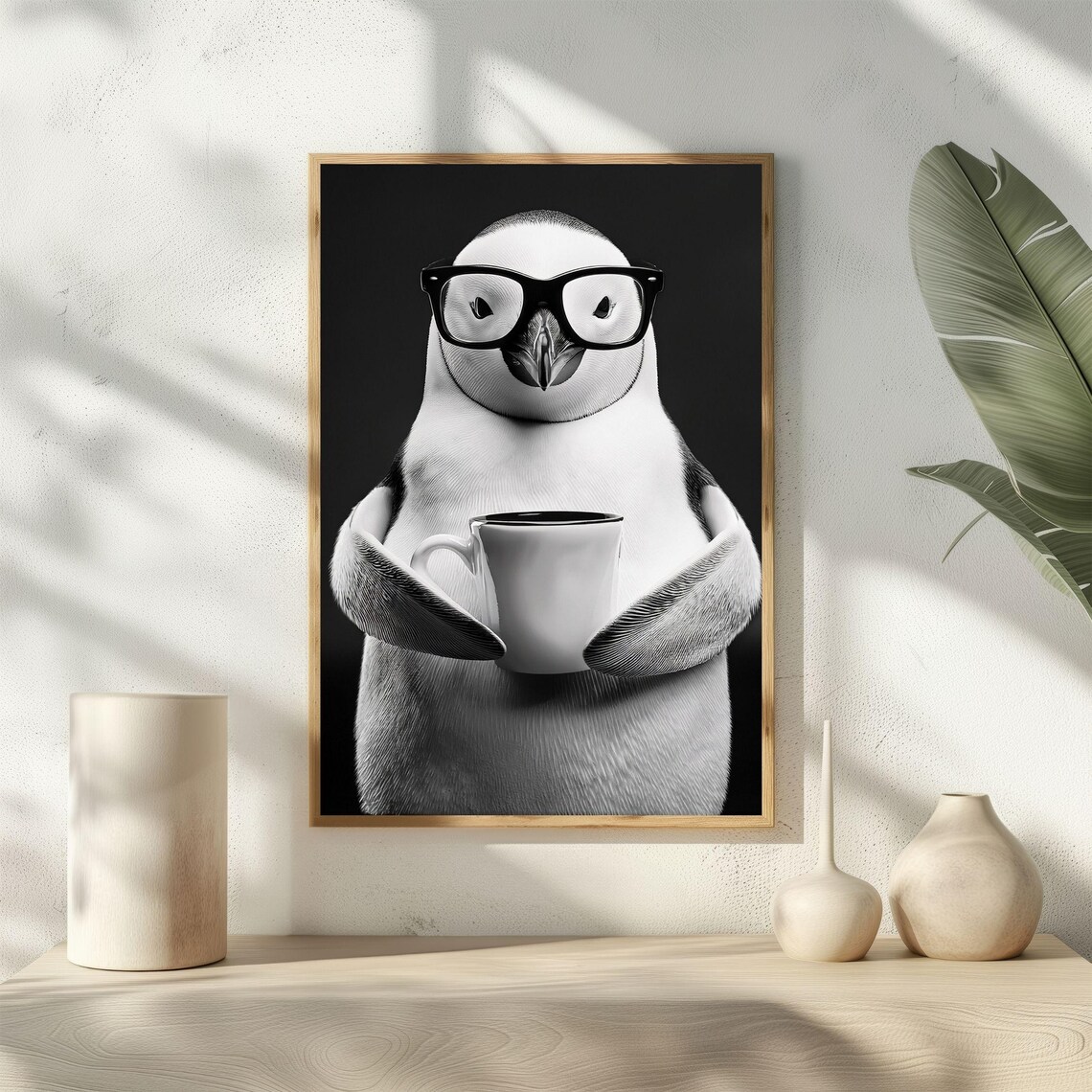 Penguin Cute Animal Drinking Coffee, Vintage Poster - Image 3