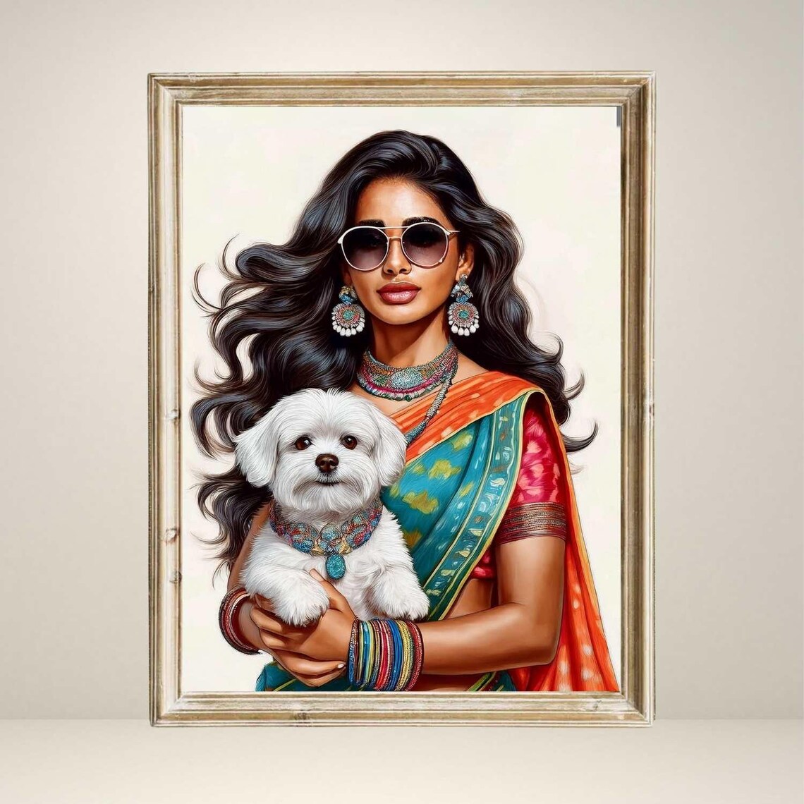 Modern Indian Woman With Dog, Indian Pop Art Poster - Image 4