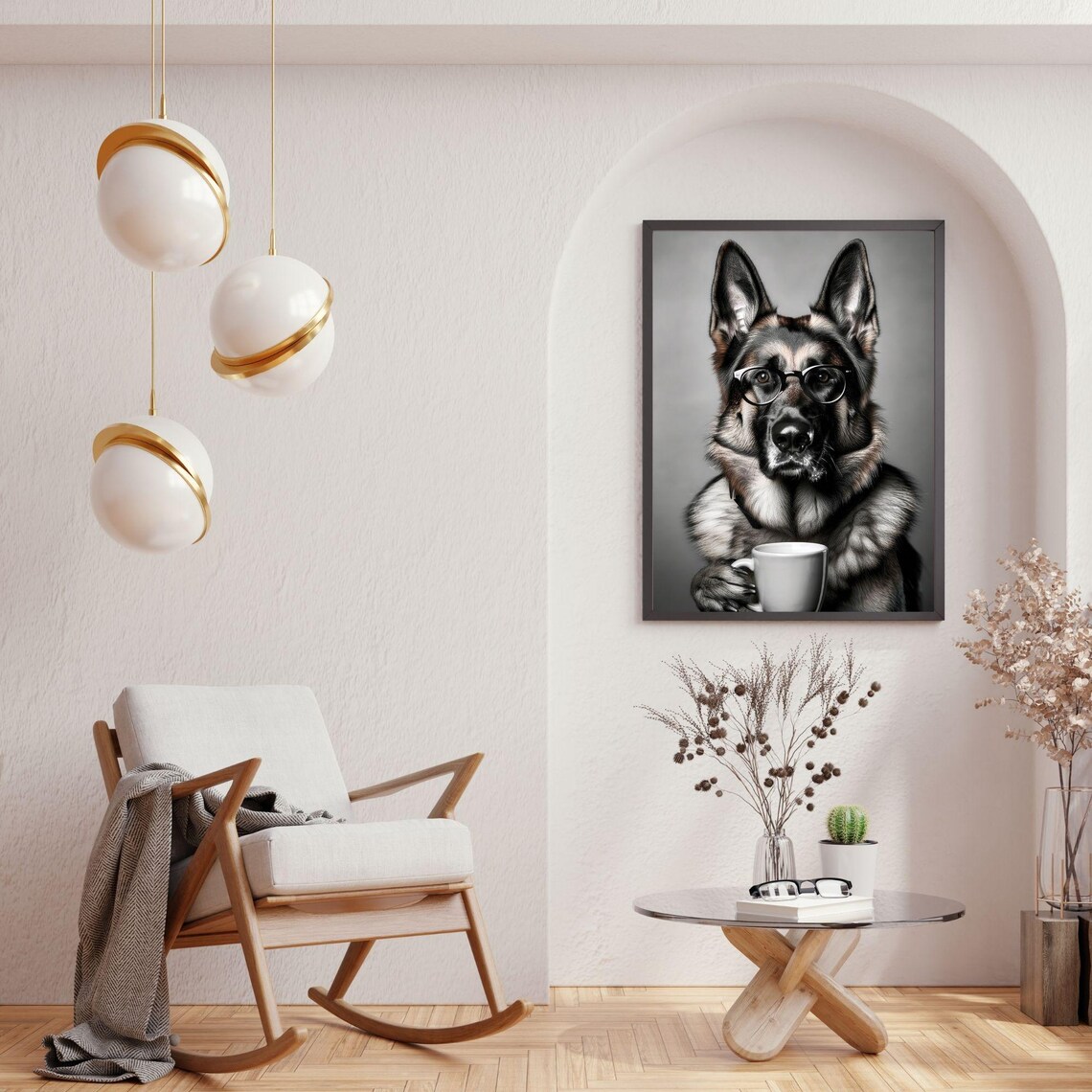 German Shepherd Drinking Coffee - Funny Print - Image 2