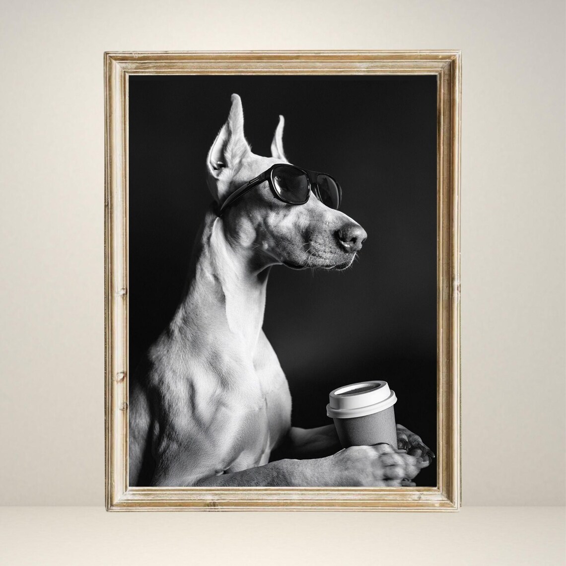 Doberman Dog Drinking Coffee, Funny Kitchen Wall Art - Image 5