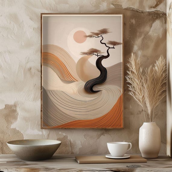 Zen Landscape, Japanese Abstract Tree Poster