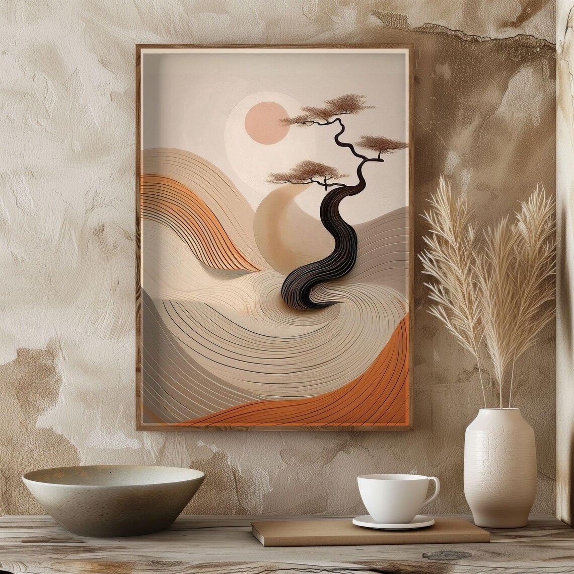 Zen Landscape, Japanese Abstract Tree Poster