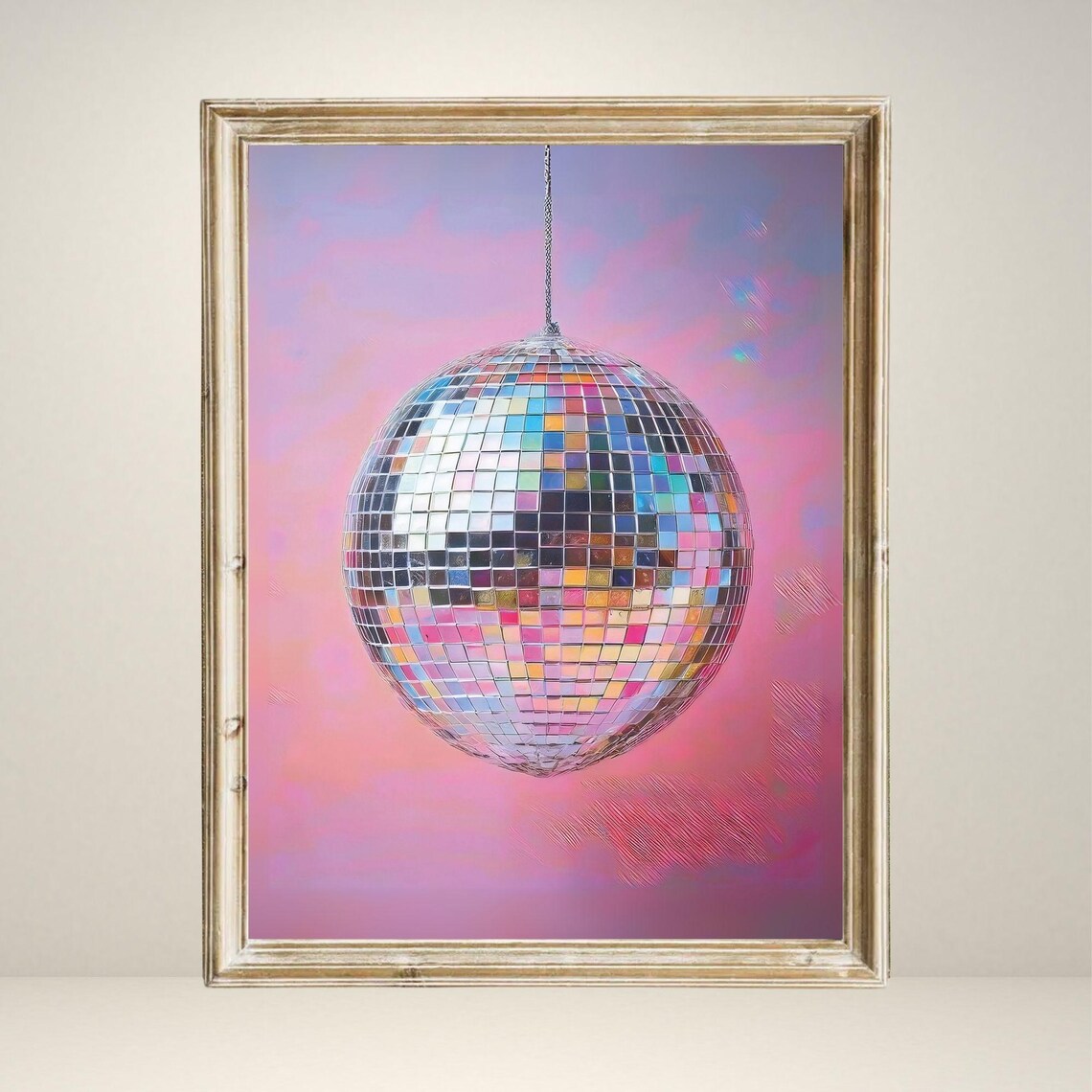 Silver Disco Ball Maximalist Painting, Trendy Decor - Image 2