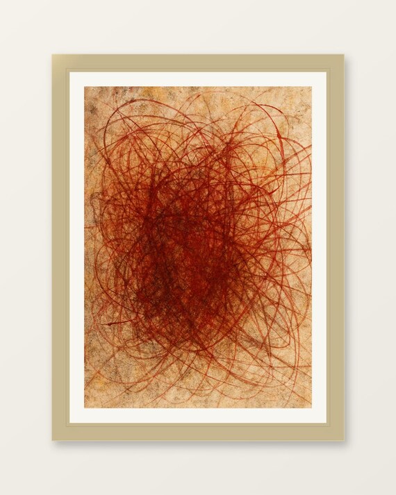 Red Beige Abstract Art Print Expressionist Painting
