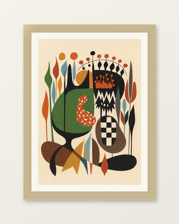 Midcentury Abstract Art Print Colorful Geometric Poster