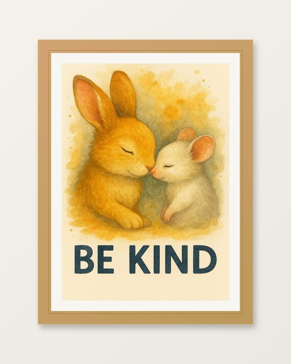 Be Kind Animal Print Watercolor Motivational Art Minimalist Decor