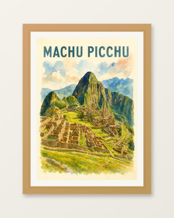 Machu Picchu Watercolor Print World Travel Wall Art