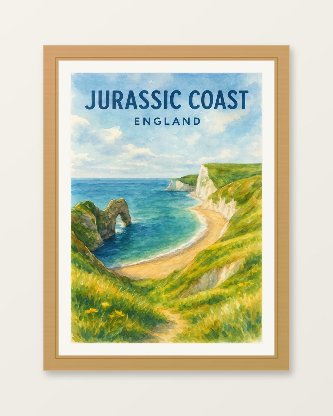 Jurassic Coast England Durdle Door Watercolor Coastal Travel Poster