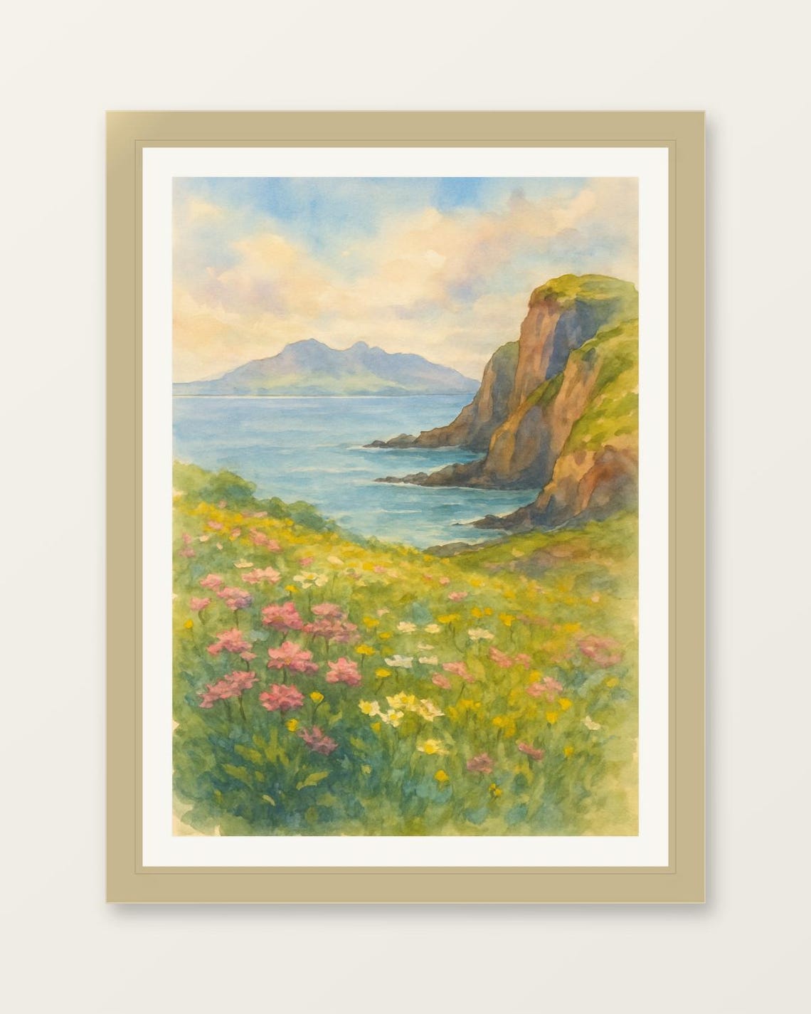Isle Of Eigg Scotland Wildflower Coast Seaside Watercolor Poster