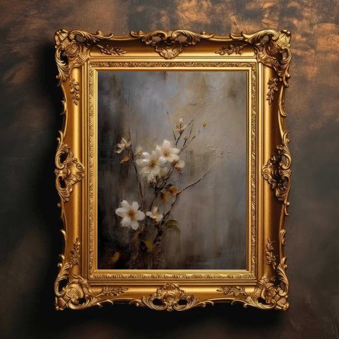 White Florals Wildflowers, Moody Botanical Art Print