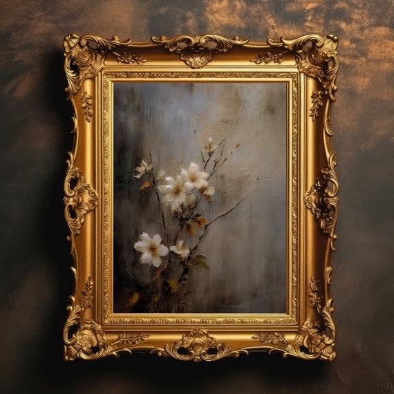 White Florals Wildflowers, Moody Botanical Art Print