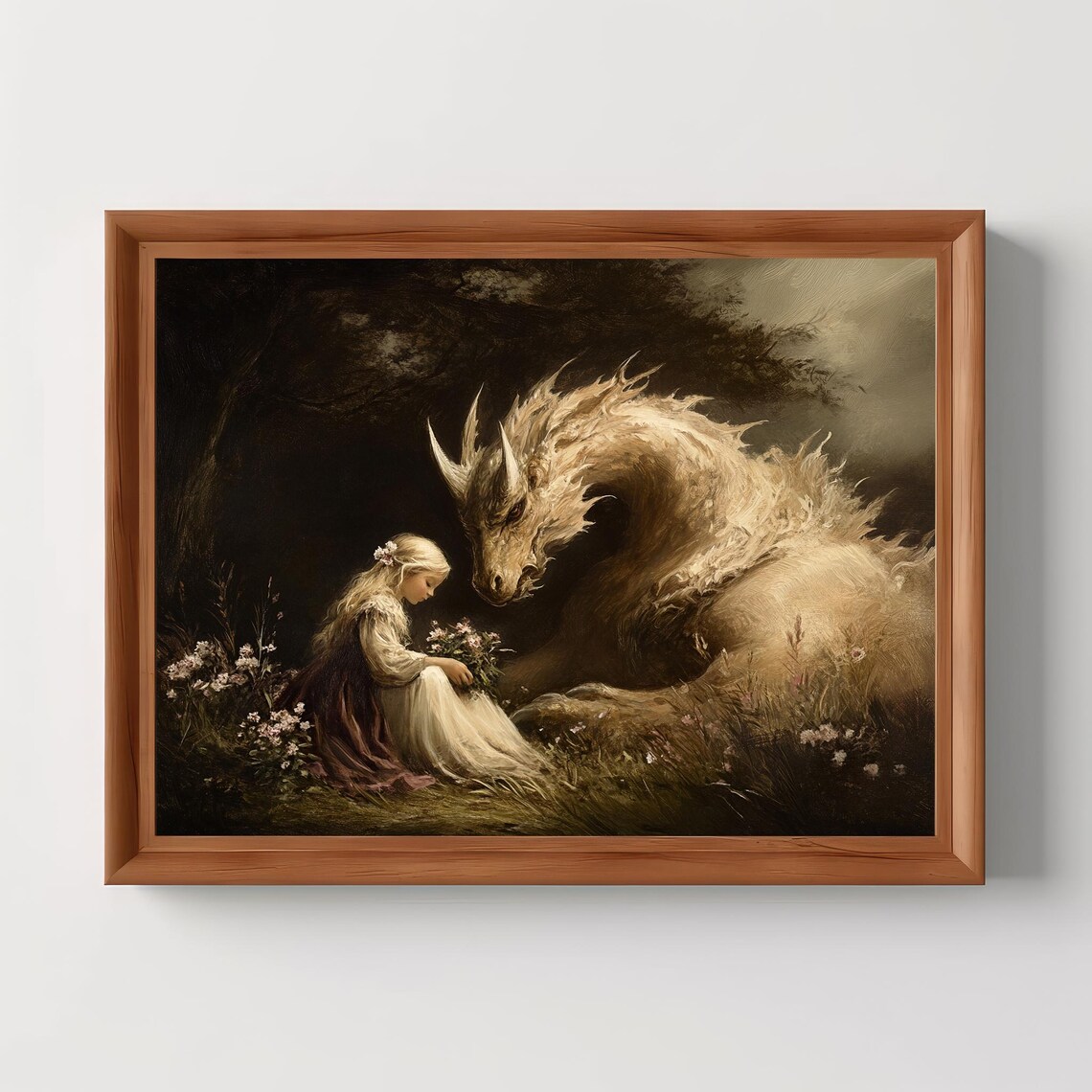 Girl and Dragon Fantasy Art, Gothic Nursery Print