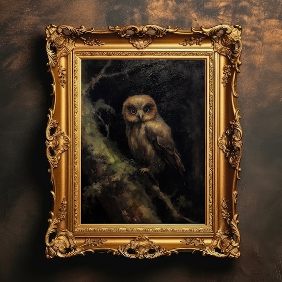 Cute Owl Dark Academia Portrait, Vintage Art Print