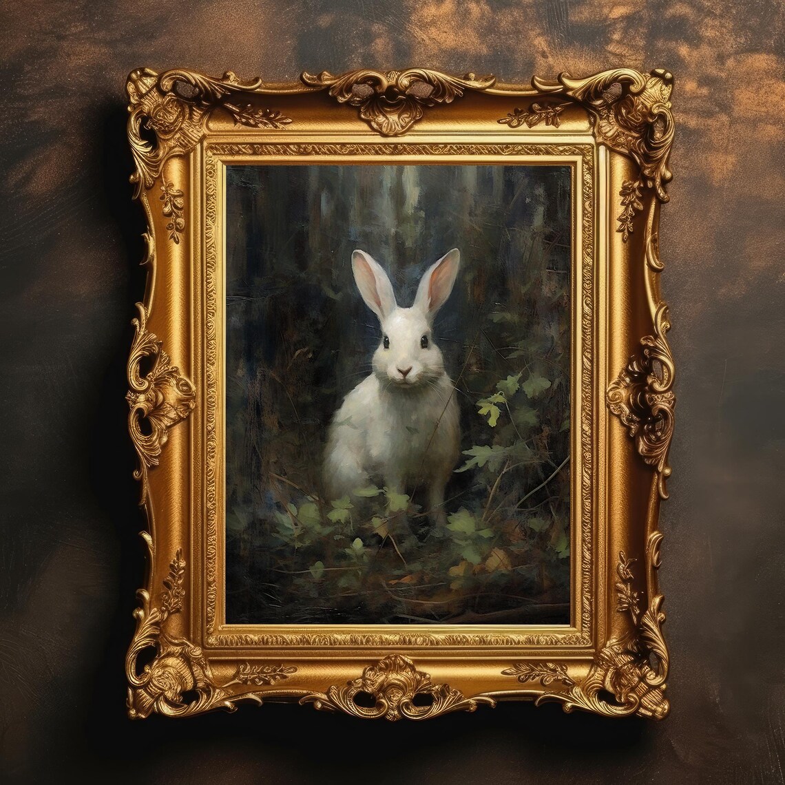 White Rabbit Vintage Forest Landscape Art Print