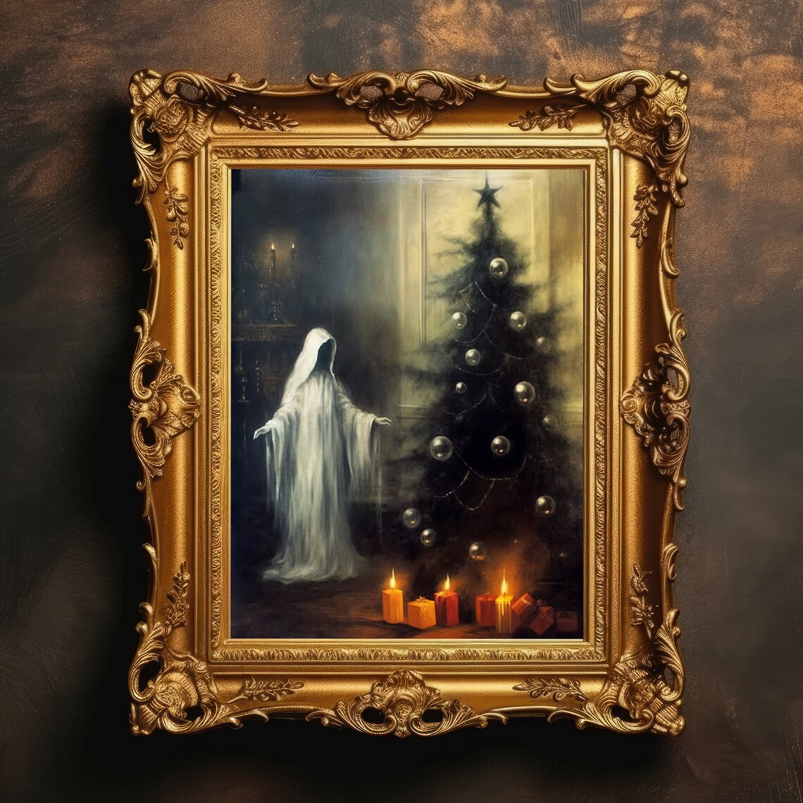 Spooky Christmas Tree Horror Vintage Art Print