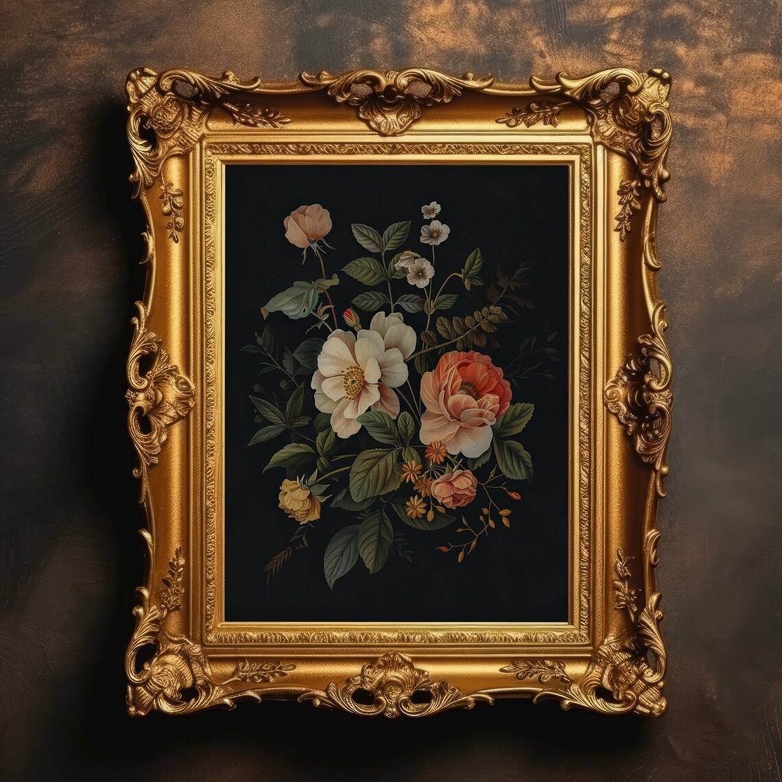 Dark Botanical Flowers Art Print, Moody Academia Decor