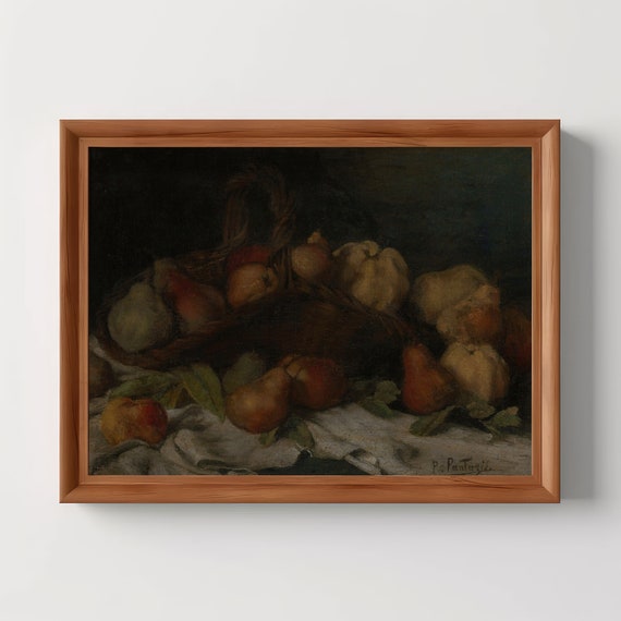 Still Life Fruits Country Kitchen Print Apples Pears Dark Academia French Decor Oil Painting