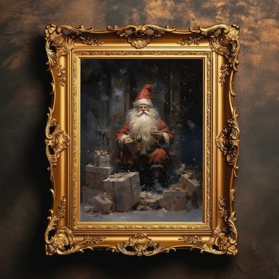 Santa Claus Vintage Oil Painting Snowy Christmas Dark Academia Poster