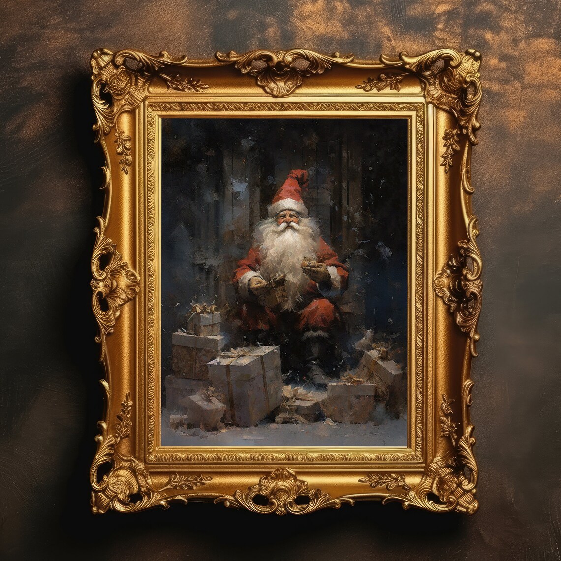Santa Claus Vintage Oil Painting Snowy Christmas Dark Academia Poster