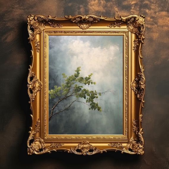 Serene Tree Branch Against Soft Clouds Baroque Gold Frame Print