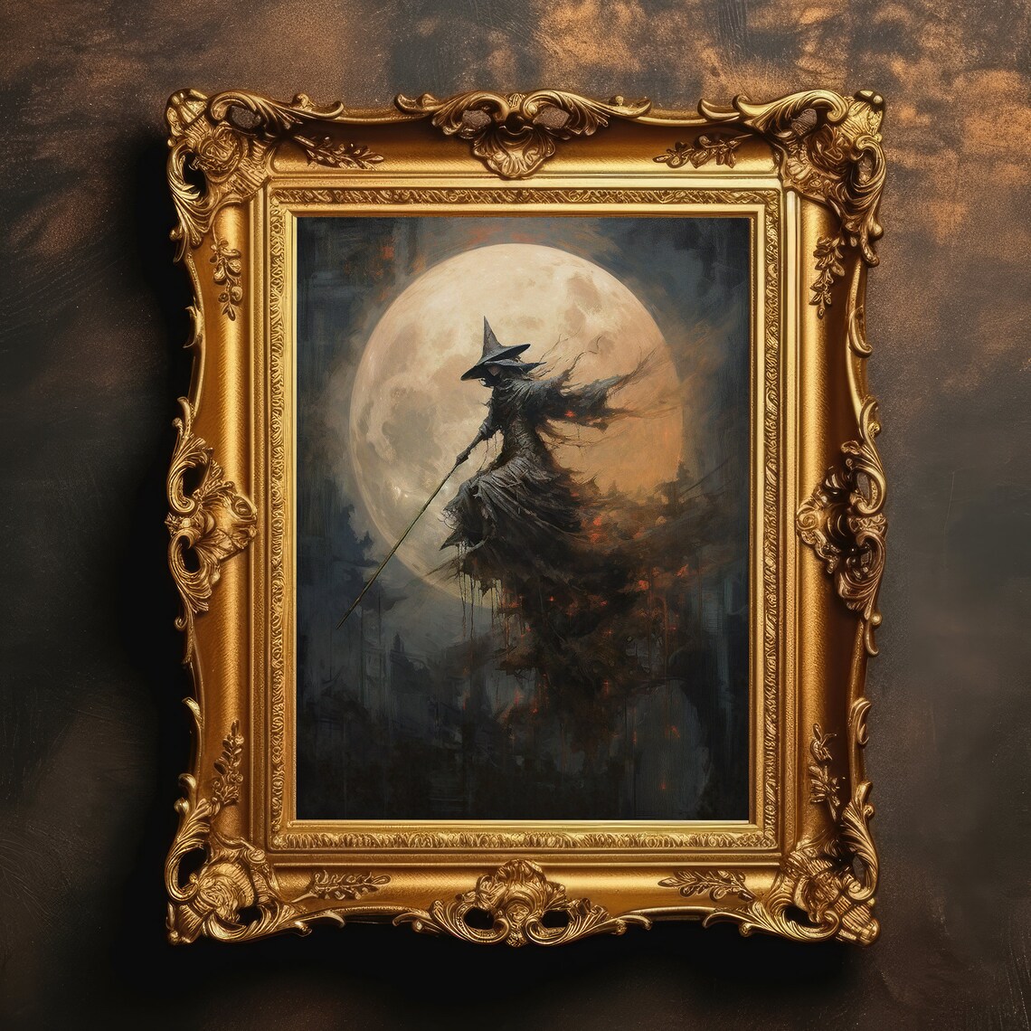 Flying Witch Dark Academia Halloween Art Print
