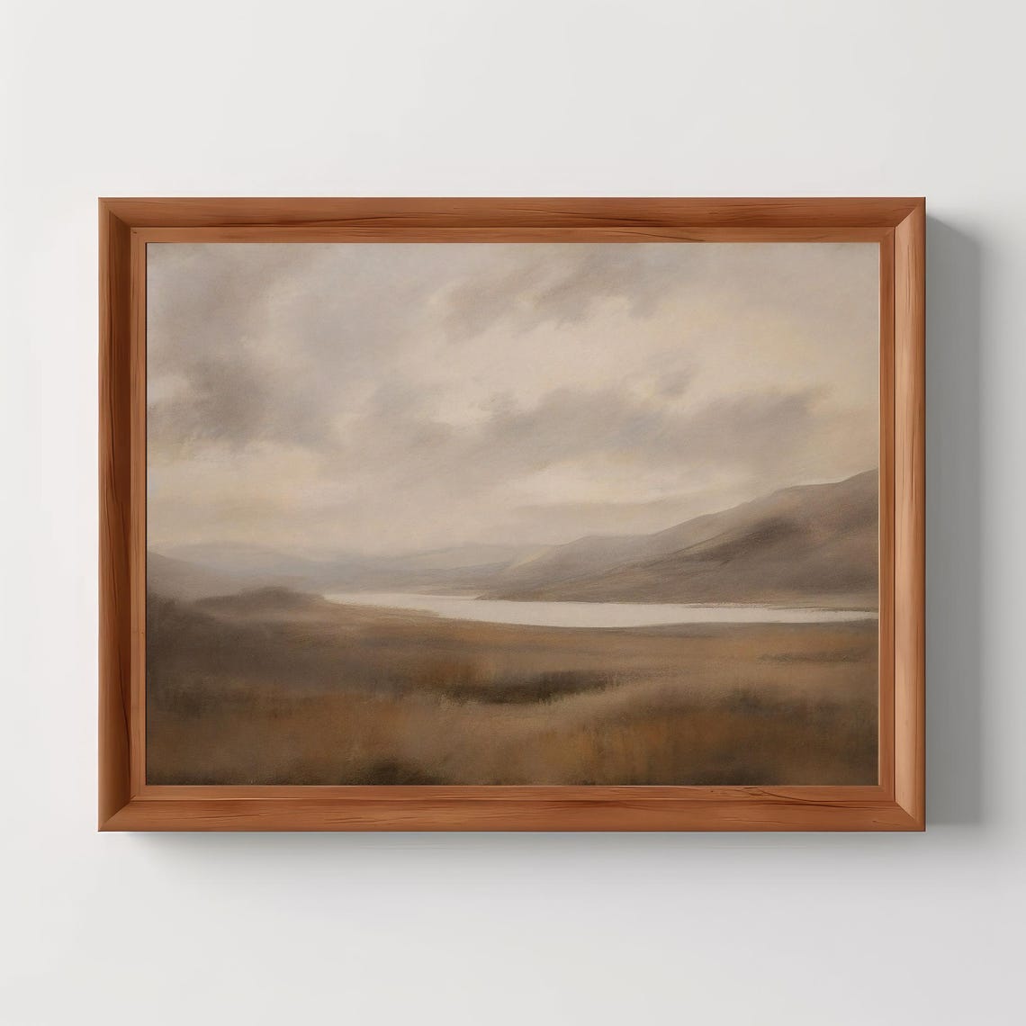 Misty Highland Lake Muted Tonal Landscape Painting Art Poster
