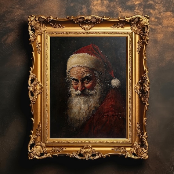Dark Moody Santa Claus Portrait In Classical Vintage Oil Painting Poster