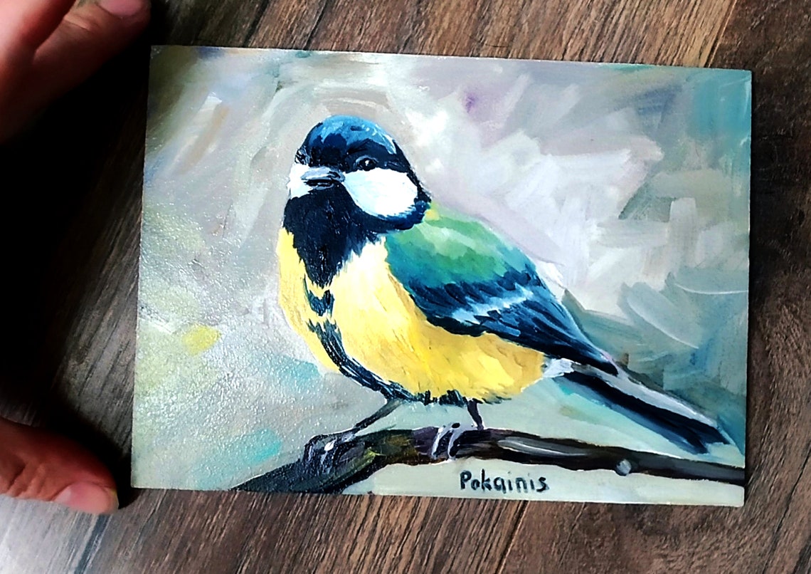 Great Tit Songbird Perched on Branch Original Oil Bird Poster - Image 4