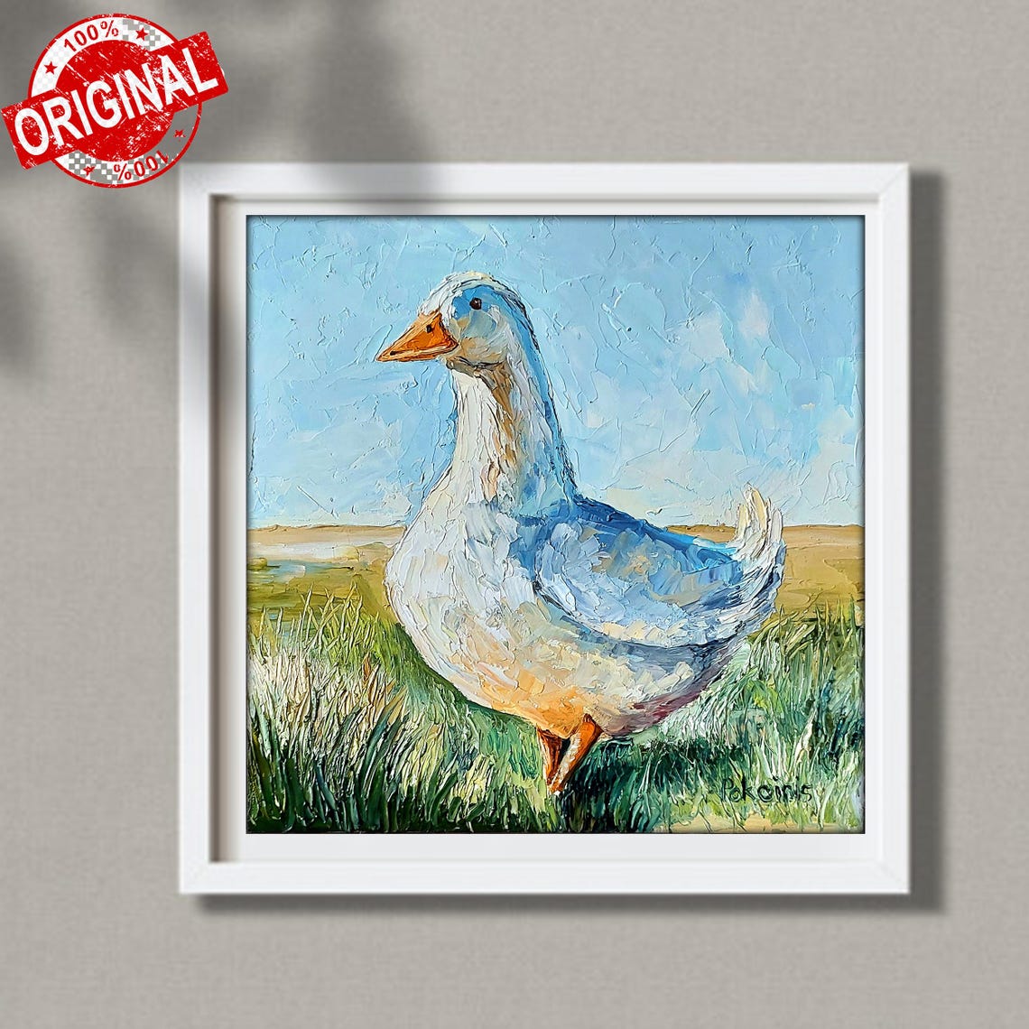 White Goose Oil Painting Farm Waterfowl Portrait Rustic Poster - Image 4