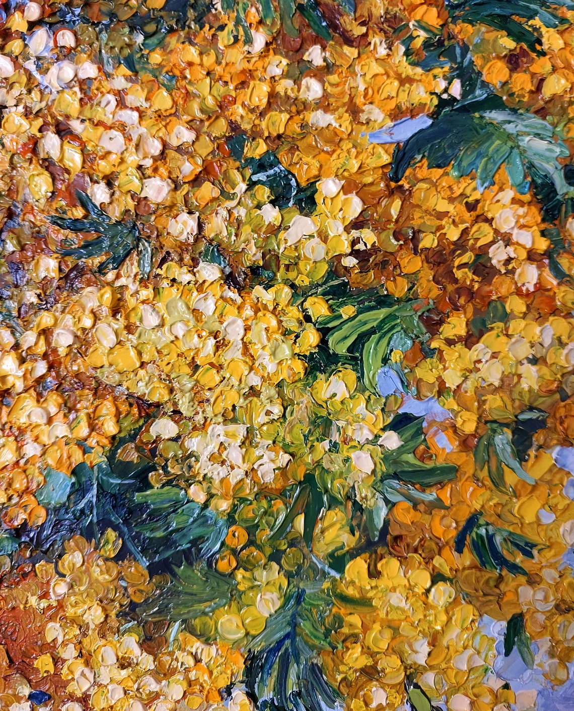 Mimosa Bouquet Cloud in White Vase Impasto Oil Floral Poster - Image 4