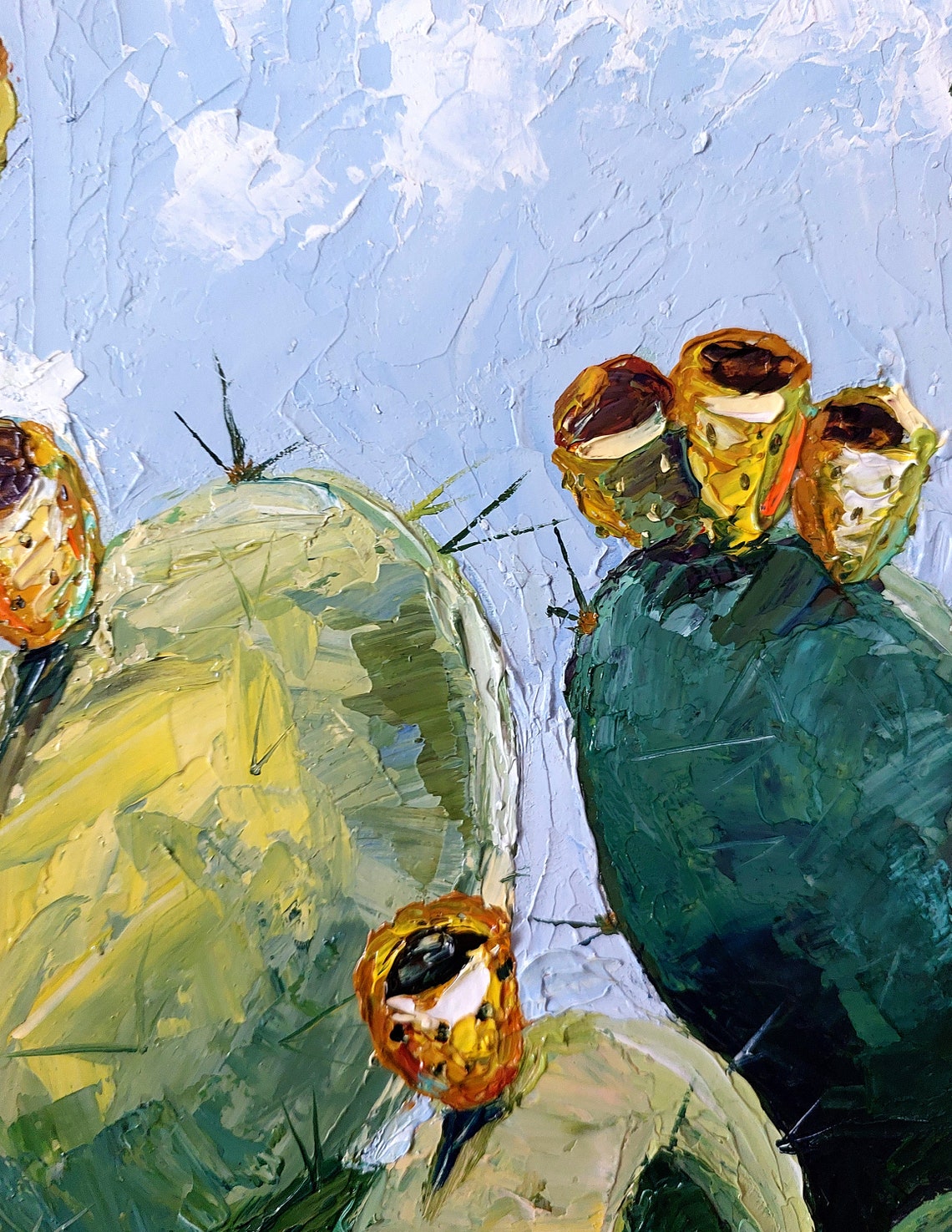 Prickly Pear Cactus Oil Painting Poster Yellow Fruit Blue Sky - Image 2