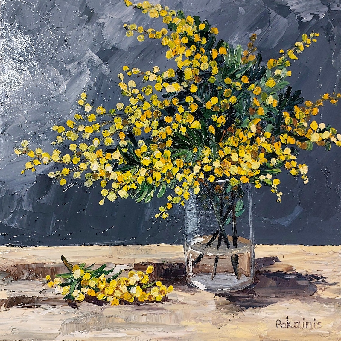 Mimosa Floral Still Life Oil Painting, Kitchen Art Print