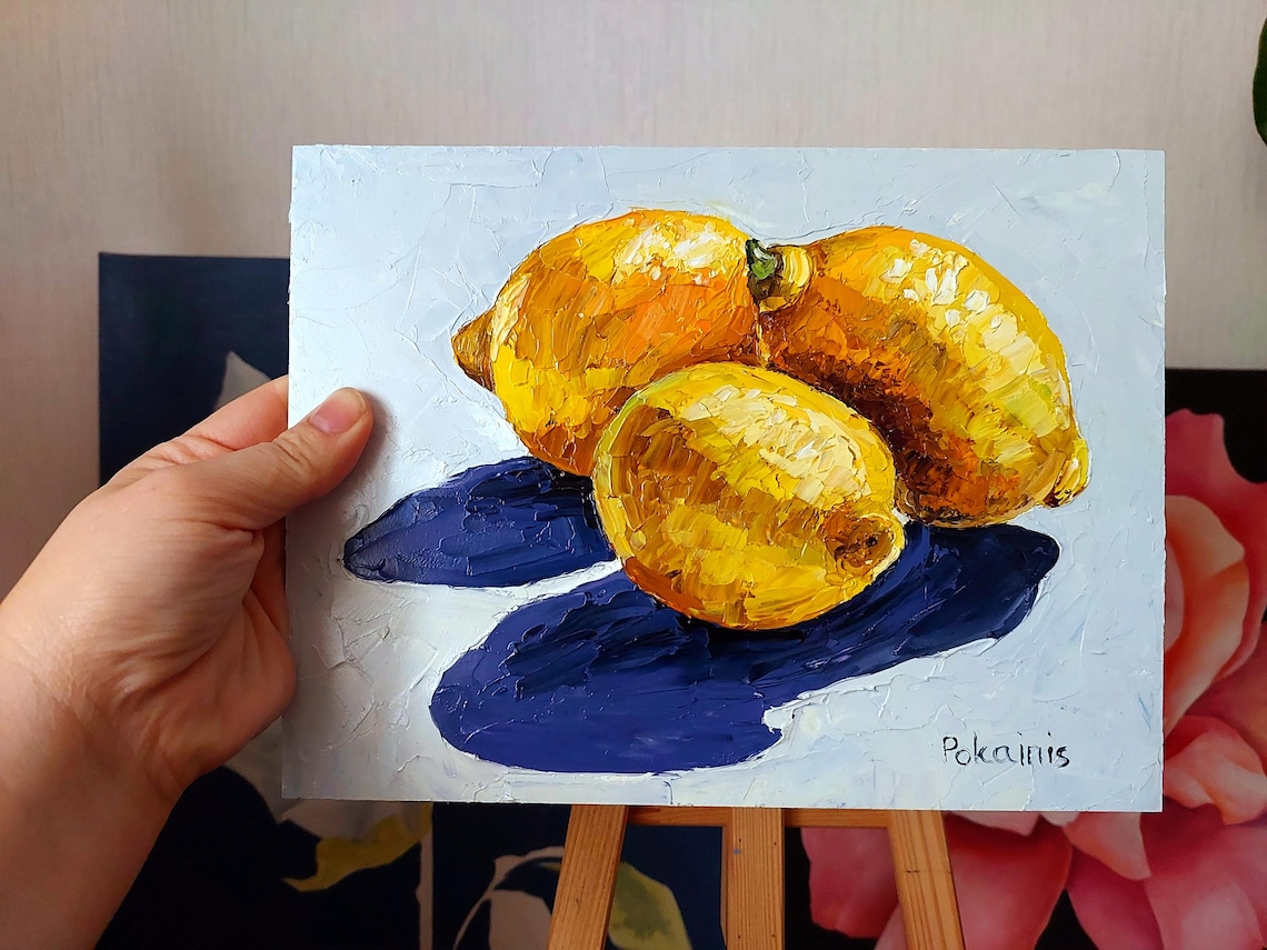 Lemon Original Oil Painting Impasto Oil Painting Fruit Wall Art Vegetables Artwork Still Life Painting Lemon Wall Art Citrus Painting - Image 2