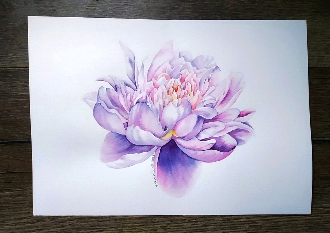 Lavender Peony Watercolor Single Bloom Pastel Floral Art Poster - Image 3