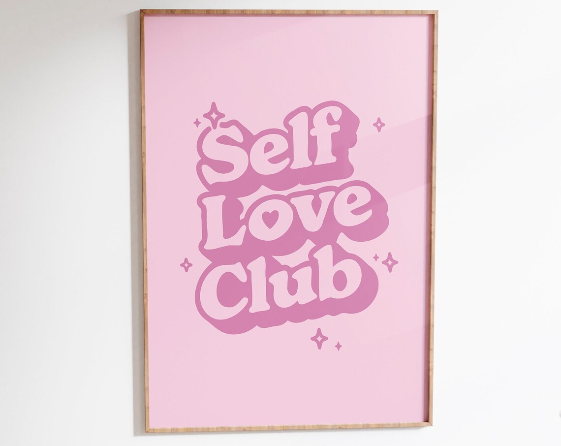 Self Love Club Pink Retro Y2K Groovy Typography Quote Poster - Image 6