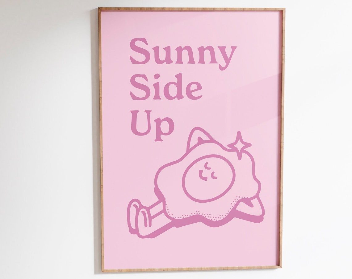 Sunny Side Up Pink Fried Egg Mascot Retro Breakfast Quote Poster - Image 5