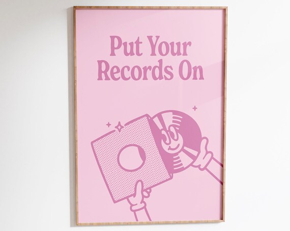 Record Player Poster, Pink Retro Music Wall Art
