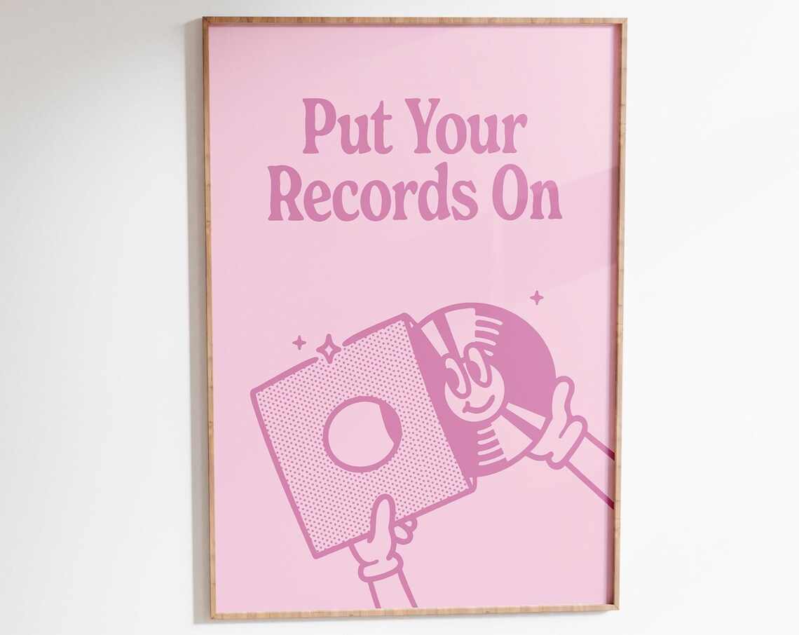 Record Player Poster, Pink Retro Music Wall Art