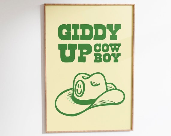 Retro Cowboy Poster Vintage Wall Art Printable Wall Art Cowboy Hat Print Wild West Wall Print Vintage Western Art Print Green Wall Art