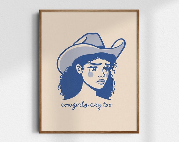 Cowgirls Cry Too Gicle Fine Art Print Retro Cowgirl Vintage Wall Western Decor Unframed
