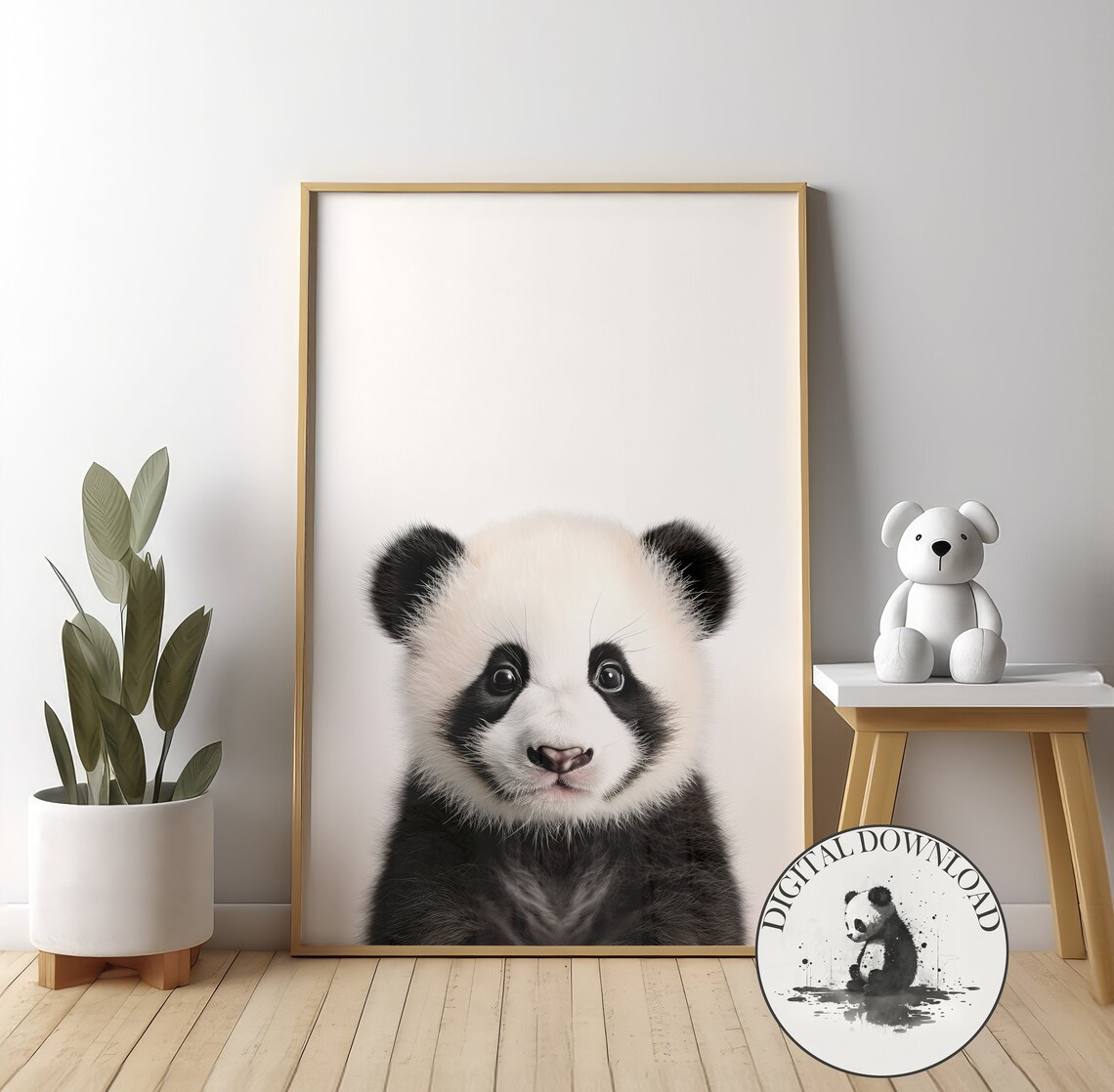 Panda Bear Cute Black Cat Illustration Nursery Art Print