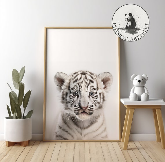 White Tiger Cub Wall Art Physical Print Animal Illustration Nursery Decor Infant Matte Poster