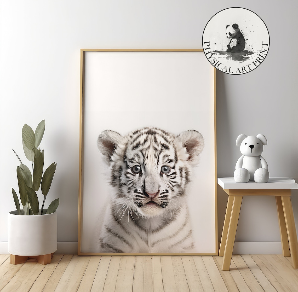 White Tiger Cub Close-Up Portrait Sweet Nursery Animal Art Poster