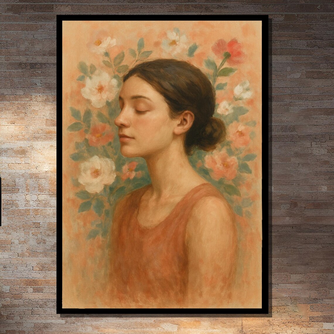 Serene Woman With Flowers Art Print